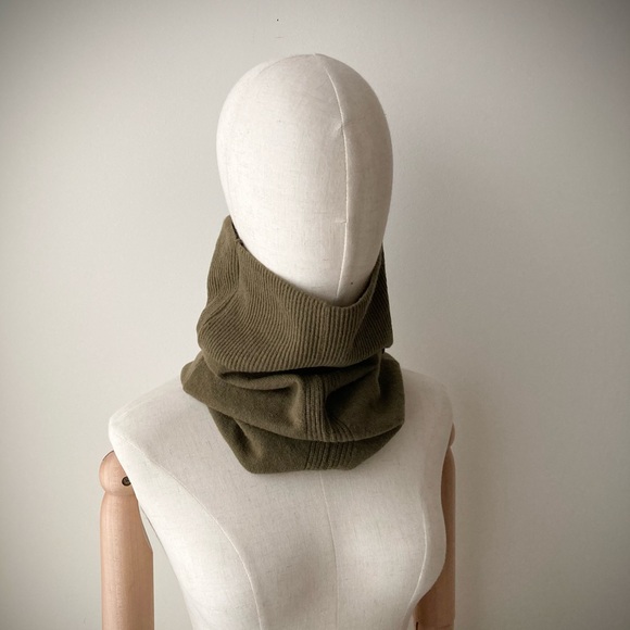 joodito 100% cashmere snood scarf cowl high collar turtleneck army drab green - Picture 4 of 8
